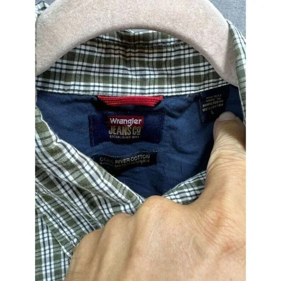 Wrangler Cool River Cotton Button Shirt Adult Large Green Check Long Sleeve Mens - Picture 4 of 8